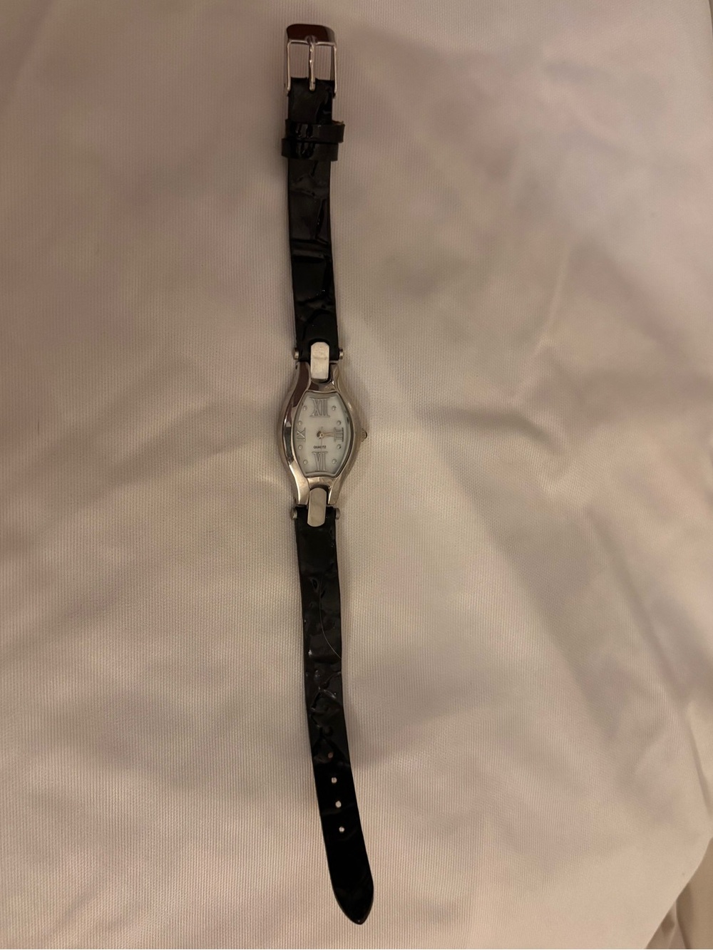 Coldwater Creek Black Leather Strap Women's Watch - Silver Case